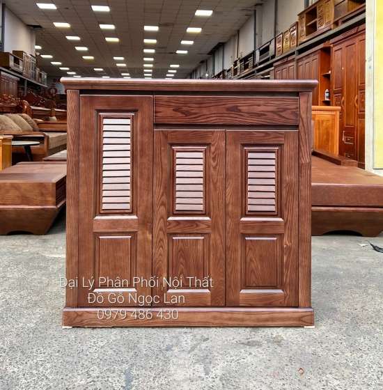 Tủ Giày Dép Gỗ Sồi Nga Màu Óc Chó Nâu 3 Cánh Mở Lá Sách 