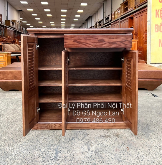 Tủ Giày Dép Gỗ Sồi Nga Màu Óc Chó Nâu 3 Cánh Mở Lá Sách 