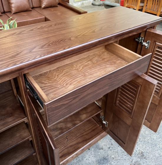 Tủ Giày Dép Gỗ Sồi Nga 4 Cánh Mở Lá Sách Màu Óc Chó Hiện Đại TG 255