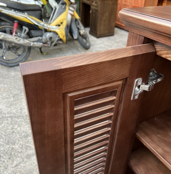 Tủ Giày Dép Gỗ Sồi Nga Màu Óc Chó Nâu 3 Cánh Mở Lá Sách 