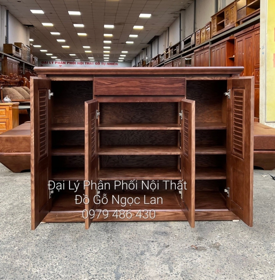 TỦ GIÀY DÉP GỖ SỒI NGA 4 CÁNH LAU MÀU ÓC CHÓ ĐẸP - HIỆN ĐẠI