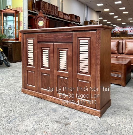 TỦ GIÀY DÉP GỖ SỒI NGA 4 CÁNH LAU MÀU ÓC CHÓ ĐẸP - HIỆN ĐẠI