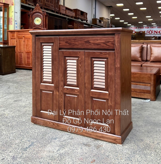 Tủ Giày Dép Gỗ Sồi Nga Màu Óc Chó Nâu 3 Cánh Mở Lá Sách 