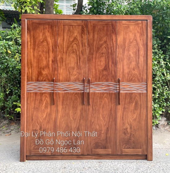Tủ Quần Áo Gỗ Hương Xám 4 Cánh Sóng Hiện Đại ,Tinh Tế 