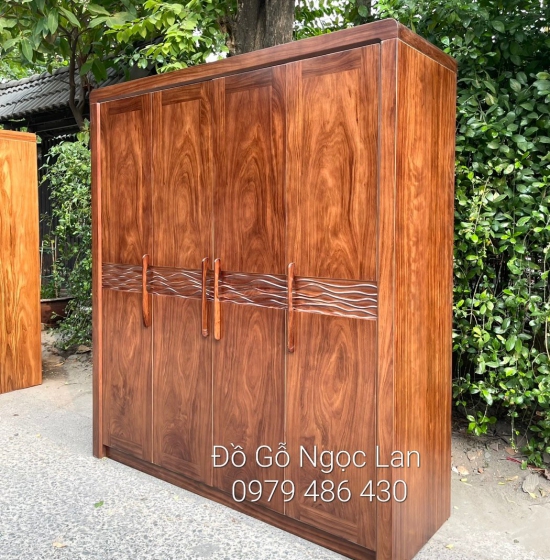 Tủ Quần Áo Gỗ Hương Xám 4 Cánh Sóng Hiện Đại ,Tinh Tế 