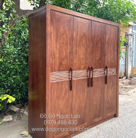 Tủ Quần Áo Gỗ Hương Xám 4 Cánh Sóng Hiện Đại ,Tinh Tế 