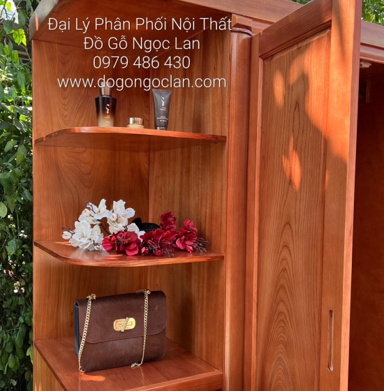 TỦ QUẦN ÁO GỖ XOAN ĐÀO 3 CÁNH HIỆN ĐẠI KÈM KỆ TRANG TRÍ - GÓC TRÁI