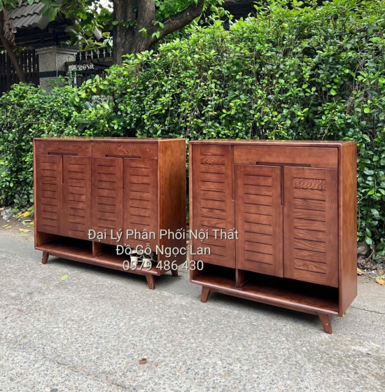 Tủ Giày Dép Gỗ Sồi Nga Màu Óc Chó Nâu 3 Cánh Mở Chân Cao - Hiện Đại