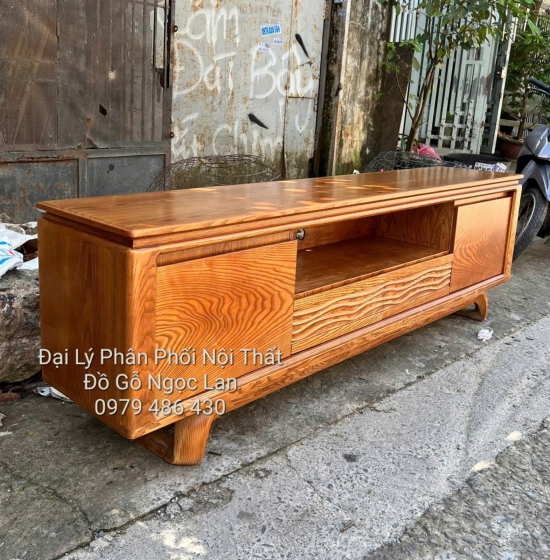 Kệ tivi  Gỗ Sồi Nga Lau Màu Gõ Đỏ Chân Hươu Hiện đại - Cao Cấp
