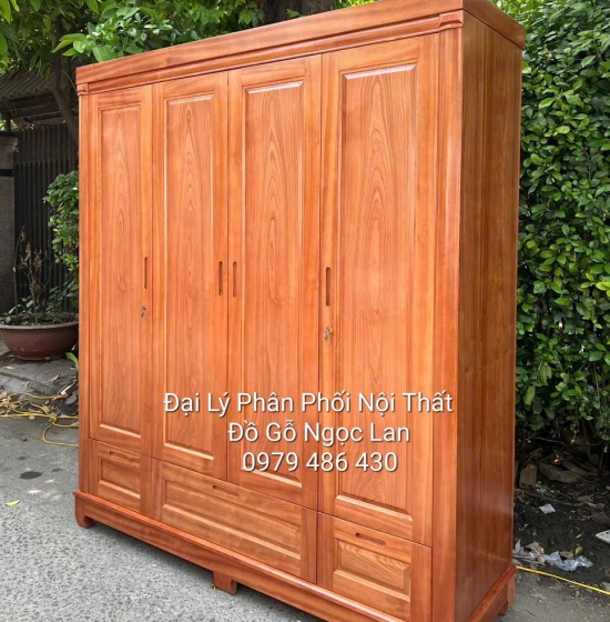 Tủ Quần Áo Gỗ Xoan Đào 4 Cánh Mẫu Trơn - Hiện Đại