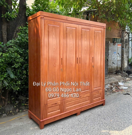 Tủ Quần Áo Gỗ Xoan Đào 4 Cánh Mẫu Trơn - Hiện Đại