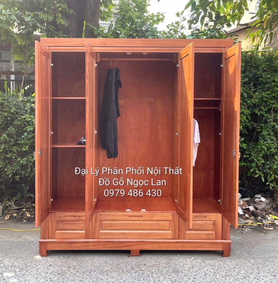 Tủ Quần Áo Gỗ Xoan Đào 4 Cánh Mẫu Trơn - Hiện Đại