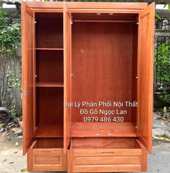Tủ Áo 3 Cánh Gỗ Xoan Đào Cánh Trơn Đơn Giản - Hiện Đại 
