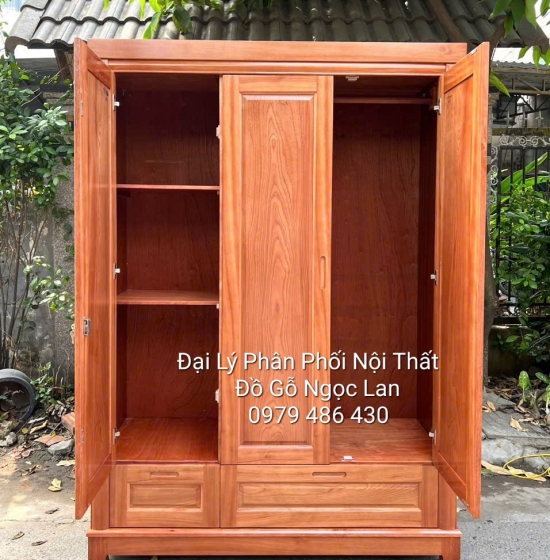 Tủ Áo 3 Cánh Gỗ Xoan Đào Cánh Trơn Đơn Giản - Hiện Đại 