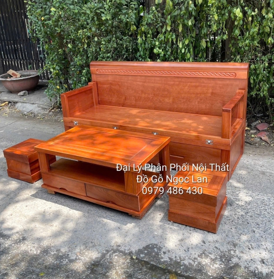 Giường Gấp Gỗ Xoan Đào Thông Minh Đa Năng Kèm Bàn Đôn Sofa Tiện Ích 
