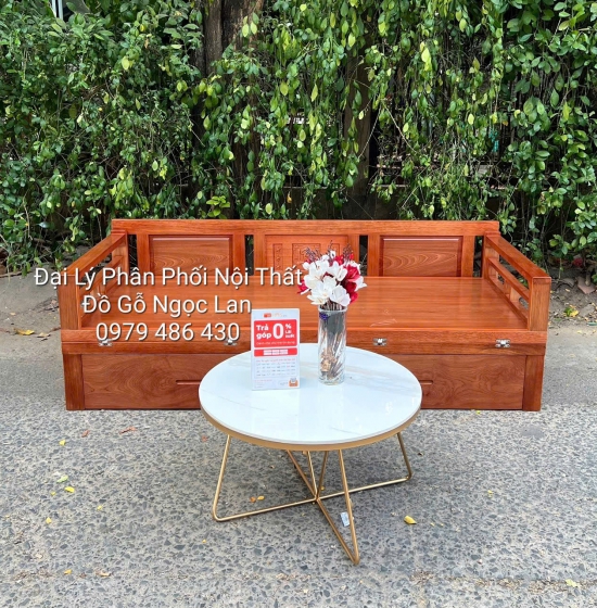 Ghế Gấp Thành Giường 2 Ngăn Kéo Gỗ Xoan Đào Kèm Bàn Trà Mặt Đá - Hiện Đại