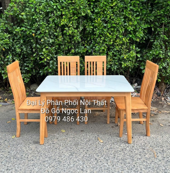 Bộ Bàn Ăn Gỗ Sồi Nga 4 Ghế Mặt Đá Đơn Giản Hiện Đại