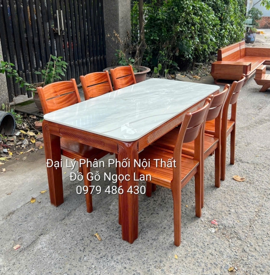 Bàn Ghế Ăn Gỗ Xoan Đào 6 Ghế Mặt Đá - Hiện Đại Giá Tốt