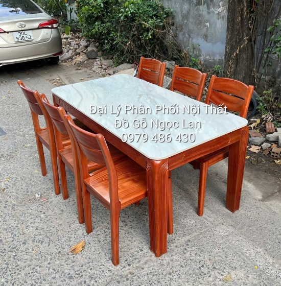 Bàn Ghế Ăn Gỗ Xoan Đào 6 Ghế Mặt Đá - Hiện Đại Giá Tốt