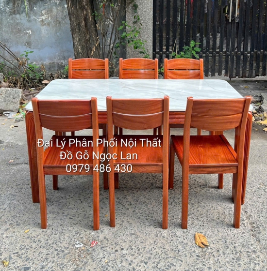 Bàn Ghế Ăn Gỗ Xoan Đào 6 Ghế Mặt Đá - Hiện Đại Giá Tốt