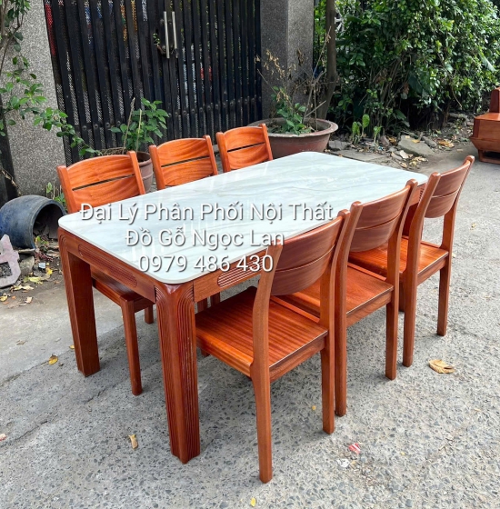 Bàn Ghế Ăn Gỗ Xoan Đào 6 Ghế Mặt Đá - Hiện Đại Giá Tốt