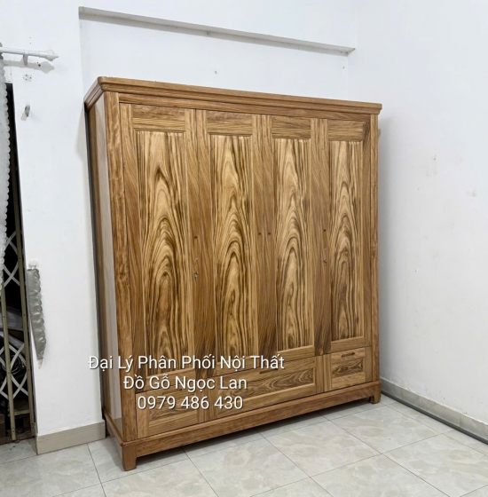 Tủ Quần Áo 4 Cánh Gỗ Hương Xám Mẫu Trơn - Hiện Đại 1m9