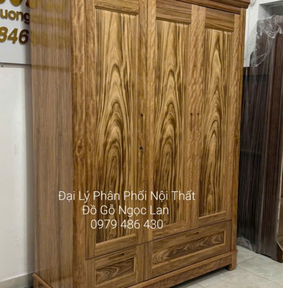 Tủ Quần Áo 3 Cánh Gỗ Hương Xám Mẫu Trơn Đơn Giản - Hiện Đại