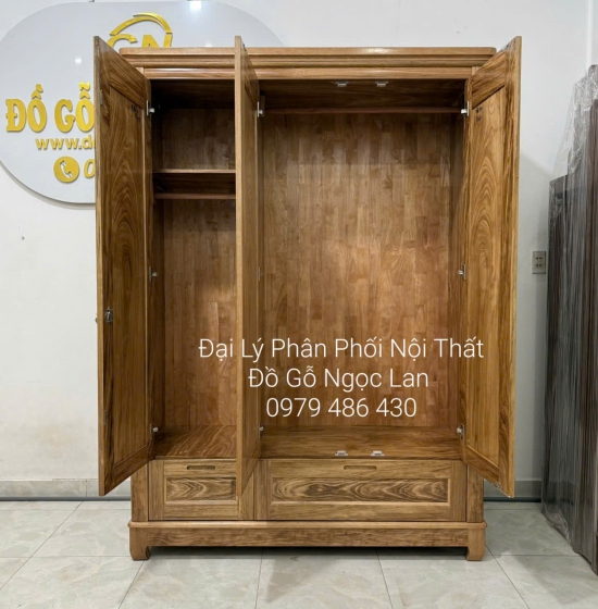 Tủ Quần Áo 3 Cánh Gỗ Hương Xám Mẫu Trơn Đơn Giản - Hiện Đại