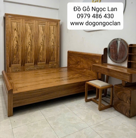 Bộ Combo Phòng Ngủ Gỗ Hương Xám Cao Cấp - Hiện Đại Gồm 2 Chi Tiết 