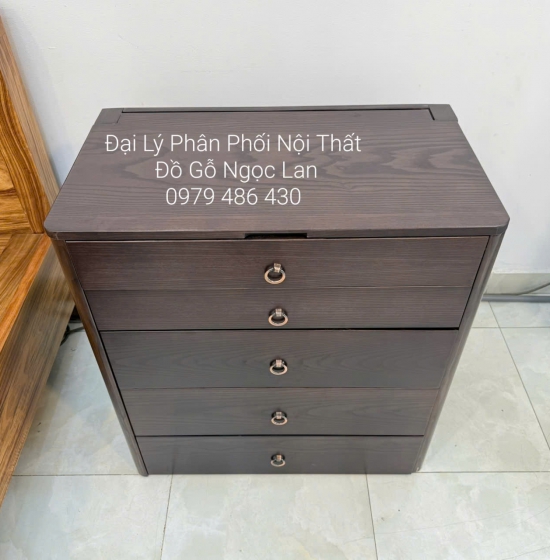 Bàn Trang Điểm Thông Minh Gỗ Sồi Lau Màu Óc Chó Gương Đèn Les