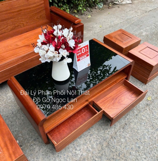 Bộ Bàn Ghế Sofa Gỗ Xoan Đào Góc L Bàn Bom Đơn Giản - Hiện Đại 