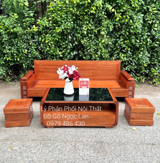 Ghế Sofa 1 Văng Gỗ Xoan Đào Nhỏ Gọn 4 Chi Tiết