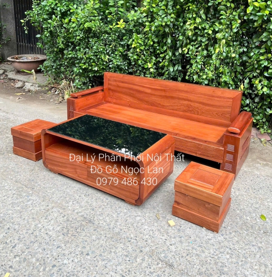 Ghế Sofa 1 Văng Gỗ Xoan Đào Nhỏ Gọn 4 Chi Tiết