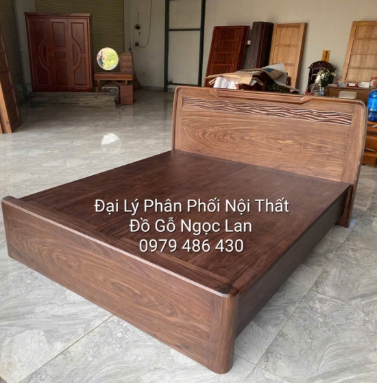 Giường Ngủ Gỗ Mun Phản Liền Đầu Trạm Sóng Hiện Đại 