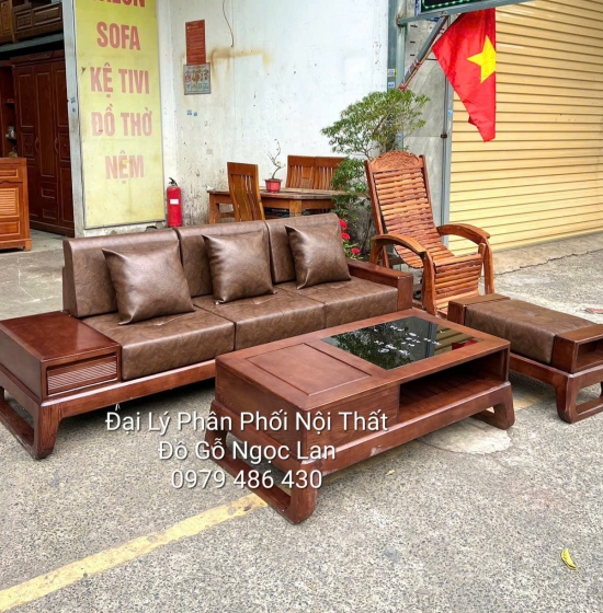 Sofa 1 Văng Gỗ Sồi Nga Lau Màu Óc Chó Chân Choãi Sang Trọng - Hiện Đại 