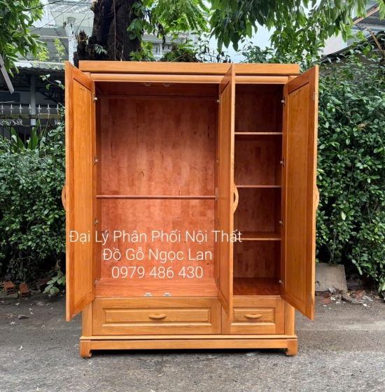 Tủ Quần Áo Gỗ Gõ Đỏ 3 Cánh 1m6 Mẫu Trơn Đơn Giản - Hiện Đại