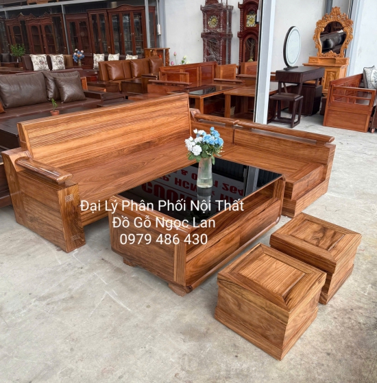 Sofa Gỗ Hương Xám Góc L Tựa Soi 2m1x1m6 Bàn Bom Hiện Đại