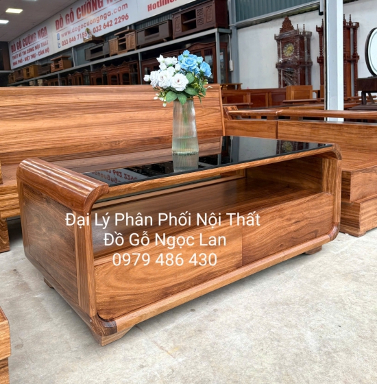 Sofa Gỗ Hương Xám Góc L Tựa Soi 2m1x1m6 Bàn Bom Hiện Đại