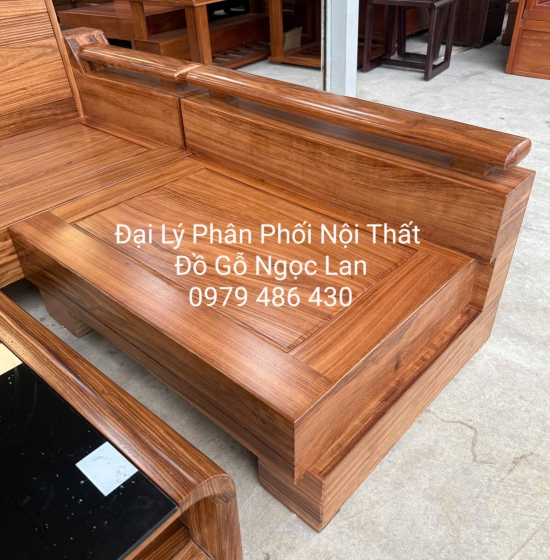 Sofa Gỗ Hương Xám Góc L Tựa Soi 2m1x1m6 Bàn Bom Hiện Đại