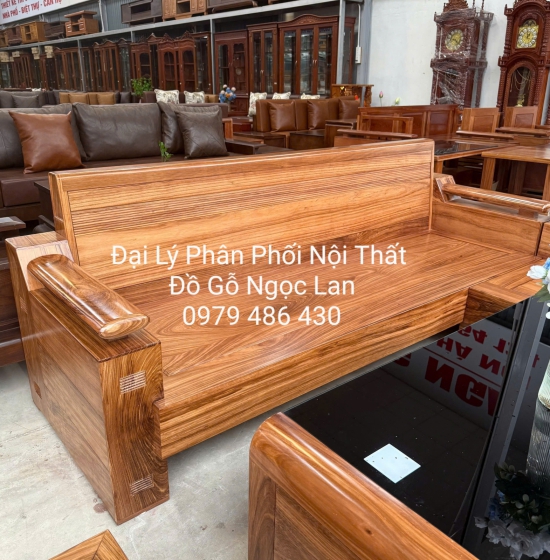 Sofa Gỗ Hương Xám Góc L Tựa Soi 2m1x1m6 Bàn Bom Hiện Đại