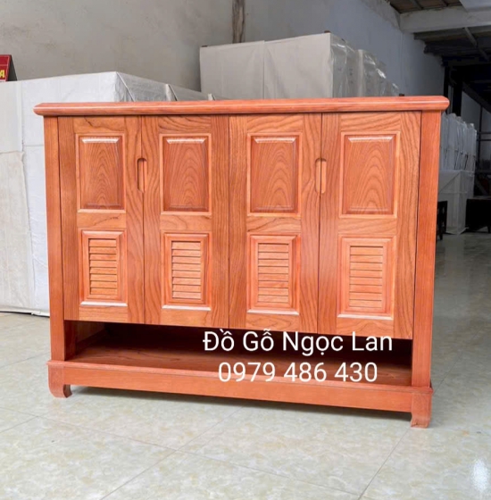 Tủ Giày Dép 4 Cánh Gỗ Xoan Đào Thiết Kế Hở Chân - Bền Đẹp 