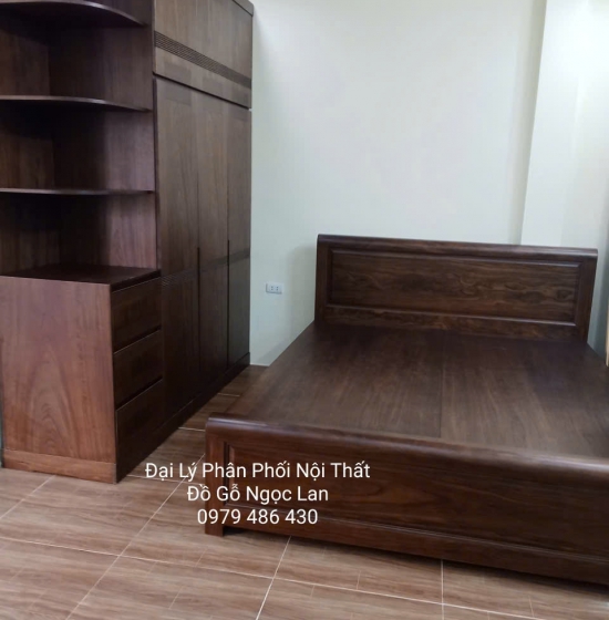 Tủ Quần Áo Gỗ Mun 3 Cánh Kèm Kệ Trang Trí Vế Trái Cao 2 Tầng - Hiện Đại 