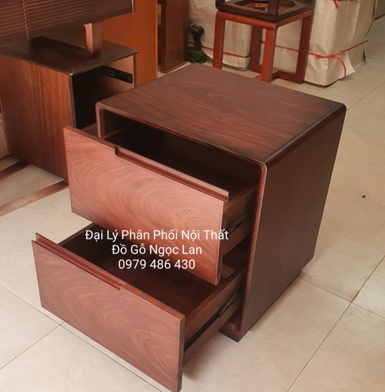 Tủ Đầu Giường Gỗ Mun Thiết Kế 2 Ngăn Kéo Hiện Đại Bền Đẹp 