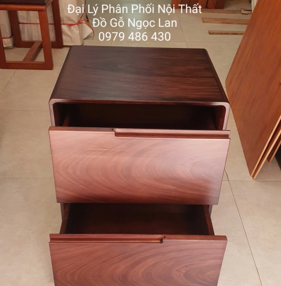 Tủ Đầu Giường Gỗ Mun Thiết Kế 2 Ngăn Kéo Hiện Đại Bền Đẹp 