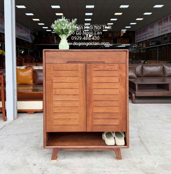 Tủ Giày Dép 2 Cánh Gỗ Sồi Nga Màu Óc Chó Nâu Chân Cao Bền Đẹp