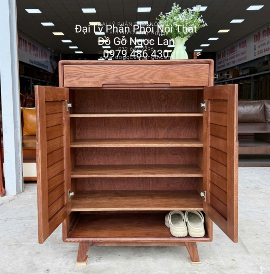 Tủ Giày Dép 2 Cánh Gỗ Sồi Nga Màu Óc Chó Nâu Chân Cao Bền Đẹp