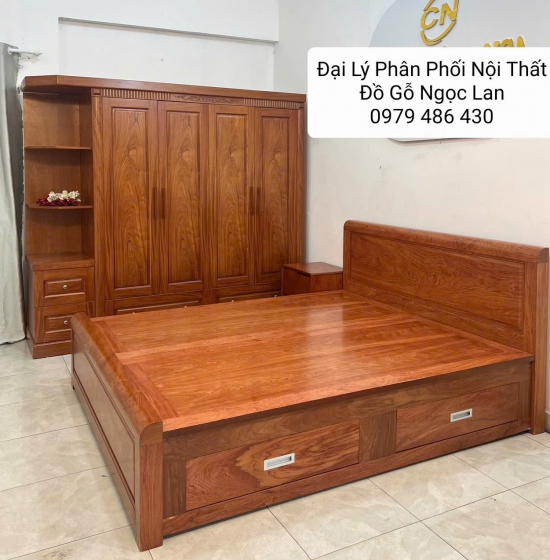 Combo Bộ Phòng Ngủ Gỗ Hương Đá Tinh Tế Hiện Đại 3 Chi Tiết 