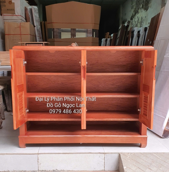 Tủ Giày Dép 4 Cánh Gỗ Xoan Đào Thiết Kế Hở Chân - Bền Đẹp 