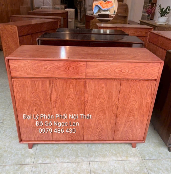 Tủ Giày Dép 4 Cánh Chân Cao Gỗ Hương Đá Thiết Kế Hiện Đại 1m2