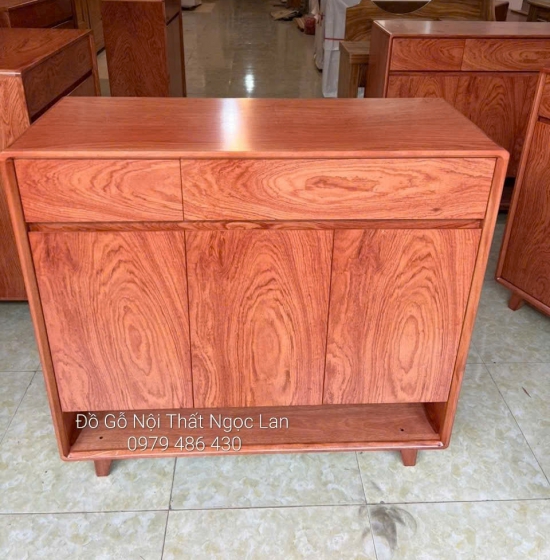 Tủ Giày Dép Gỗ Hương Đá 3 Cánh Chân Cao Hiện Đại - Thiết Kế Hở Chân 